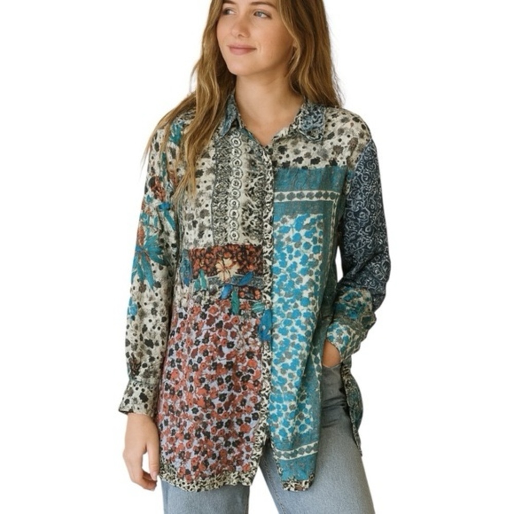 Johnny Was Boho Patchwork Blouse Whimsy Chic - image 1